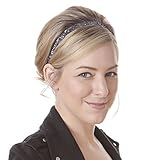 Hipsy 2pk Women's Adjustable NON SLIP Wave Bling Glitter Headband Gunmetal Duo Pack