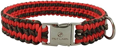 Pet Labs Paracord Dog Collar Orange-Red and Army Green Camo with Buckle (20.07in / 51cm)