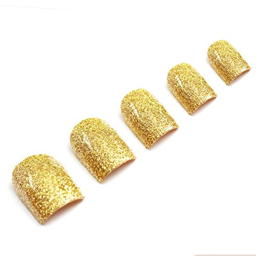 Bling Art Gel False Nails French Manicure Gold Glitter Medium 24 Tips UK - Thumbnail 3