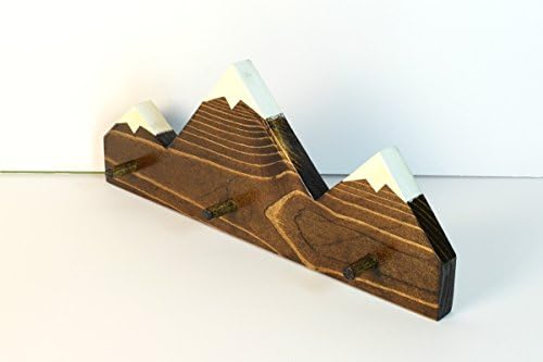 Mountain view key rack, entryway key holder, walnut stained snow capped scenic ring shelf, dowel rod hangar, easy access wall decor, home