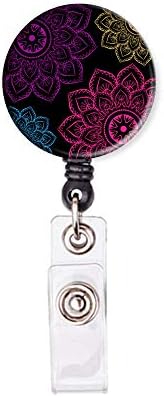 Retractable ID Badge Holder Nurse Badge Reels with Clip Name Card Holders for Office Worker Doctor Nurse (Colorful Mandala)