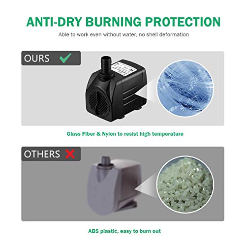Homasy Upgraded 400GPH Submersible Water Pump with 36 Hours Dry Burning, 25W Fountain Water Pump with 5.6ft Power Cord for Aquarium, Pond, Fish Tank, Water Pump Hydroponics - Thumbnail 3