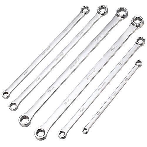 BULLTOOLS 6-Piece Extra Long Double Box End Wrench Set Chrome Vanadium Steel Aviation Wrenches Metric 8-19mm with Organizer Box