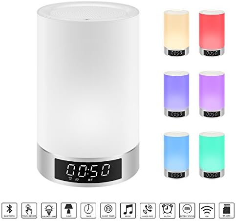 Smart Lamp Speaker, Touch Bedside Lamps with Bluetooth Speakers Music Alarm Clock, Warm Night Light Adjustable Multi-color Lights, TF Card Music Play for Children