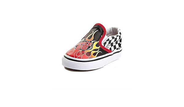 red slip on vans with flames