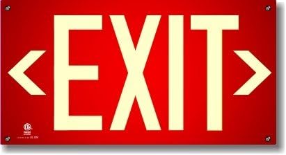 Photoluminescent Exit Sign Red W/Holes and Hardware - Code Approved Aluminum UL 924/IBC 2012/NFPA 101 2012 by NightBright USA