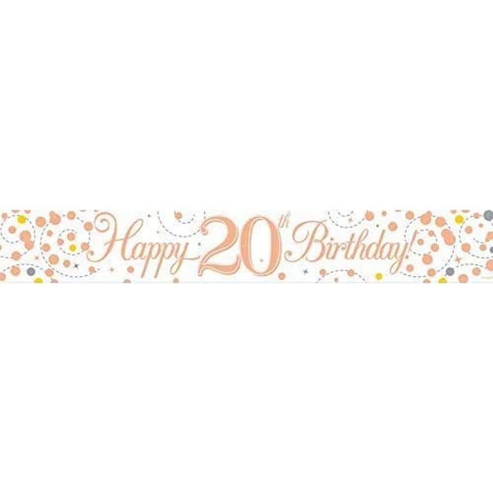 9ft Banner Sparkling Fizz 20th Birthday White & Rose Gold Holographic