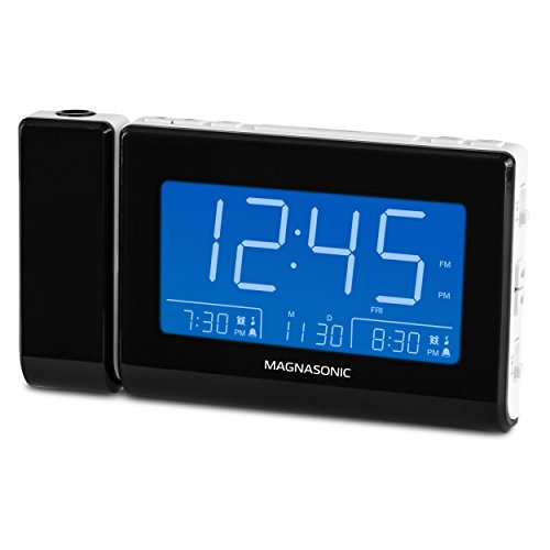 Magnasonic Alarm Clock Radio with USB Charging for Smartphones & Tablets, Time Projection, Auto Dimming, Dual Gradual Wake Alarm, Battery Backup, Auto Time Set, Large 4.8" LED Display, AM/FM (CR64W)