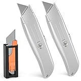 Nicpro 2 PCS Silver Retractable Box Cutter Utility Exacto Knife Set with 10 SK5 Razor Blade for Leather, Cardboard, Rubber, Carpenter, Hobby