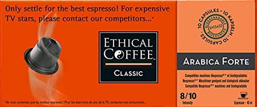 Nespresso Compatible Coffee Capsules by ETHICAL COFFEE- ARABICA FORTE - 1 Pack of 10 Capsules - 8/10 Intensity