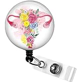 Uterus Badge Reel, Floral Uterus Ovaries Retractable Badge Holder, OBGYN Nurse Badge Clip, Labor & Delivery Badge Reel, Labor and Delivery Nurse Midwife Badge Pull, Obstetrician Uterus Badge Clip