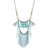 D Exceed Handcraft Multi Layered Colourful Beaded Charms Tassel Pendant Necklaces, 32