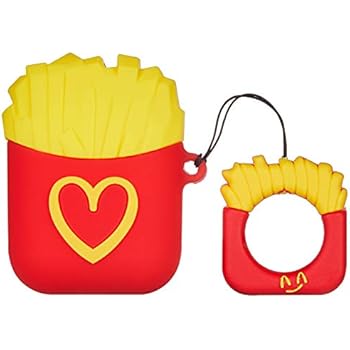 Mulafnxal Compatible with Airpods 1&2 Case, Cute 3D Funny Cartoon Animal Character Silicone Airpod Cover,Kawaii Fun Keychain Design Skin Cases for Girls Kids Teens Boys Air pods (Heart French Fries)