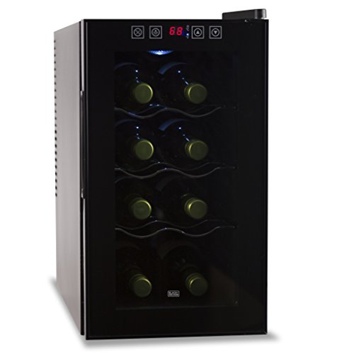 Click Here to See More Images 8 Bottle Capacity Thermoelectric Wine Cellar - Electronic Touch Controls & LED Display - Black Cabinet with UV Glass Door & Interior Light by BLACK+DECKER