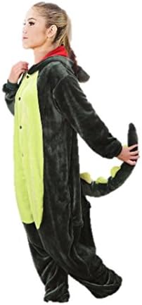 Unisex Adult Plush Fleece Onesie Pajamas Halloween Green Dragon Animal Costume by AllSome Home With Zipper and Buttons