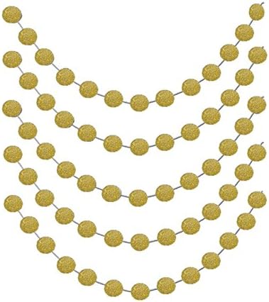 Gold Glittery Circle Dot Garland Decoration Banner Sparkling 26 Ft Party Supplies Background Decor. Great For Parties,Weddings,Birthdays,Bridal Showers,Holidays,Baby Showers Etc.