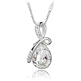 Elegant Crystal Teardrop Pendant Necklace, Silver Chain, Cubic Zirconia Statement Jewelry, Women's Fashion Accessory