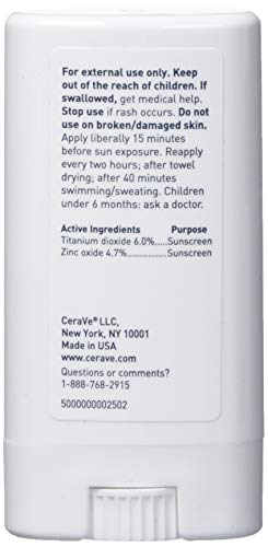 CERAVE SUNSCREEN STICK SPF 50 | 0.47 OUNCE | MINERAL SUNSCREEN FOR KIDS & ADULTS | FRAGRANCE FREE, 0.47 OUNCE
