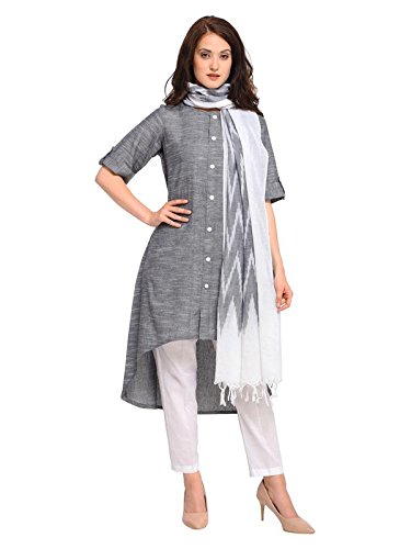 inddus grey and white ikkat handloom cotton printed dupatta