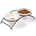 JanYoo Cat Food Bowl Ceramic Elevated for Water Holder Set Multiple Cats Replacement with Stand Double Bowls Dry and Wet