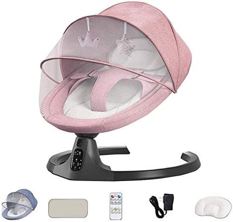 ベビーロッキングチェア電動ロッカークレードル安全ベビーベッドロッキングチェアポータブルスイング新生児電動ベビーバウンサーチェア 5速スイング 3速スマートタイミング 12の心地よい音楽が付属 ピンク Innhs Edu Ph
