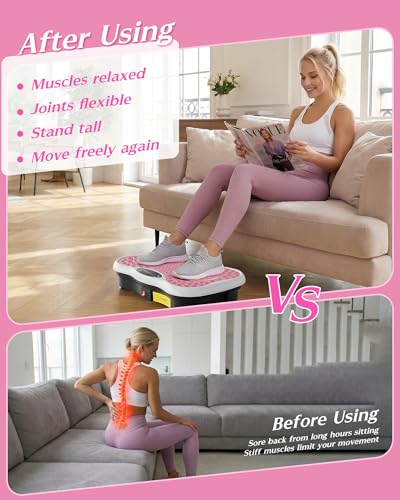 Vibration Plate Exercise Machine for Lymphatic Drainage, 180 Speeds Vibrating Fitness Platform for Full Body Workout and Weight Loss, 300 Lbs Capacity with Resistance Bands and Bluetooth for Women Men