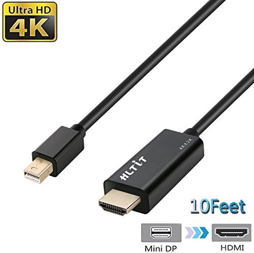 HLTIT 4K Mini DP to HDMI video conversion line 10FT macbook to high-definition TV, monitor support lightning interface for Apple Macbook / Microsoft Surface Pro / Asus and other notebooks