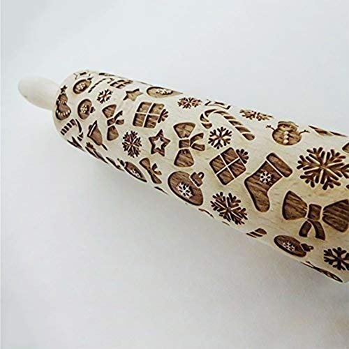 Christmas Wooden Rolling Pins,Engraved Embossing Rolling Pin with Christmas Deer Pattern for Baking Embossed Cookies,Rolling Pin Kitchen Tool 17inch (2 pack)