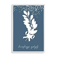 Framed Canvas Wall Art - White Leaf on Grayish-Blue Background - Canvas Prints Home Artwork Decoration for Living Room,Bedroom - 16x24 inches