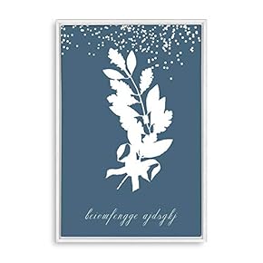 Framed White Leaf on Grayish Blue Background Home...