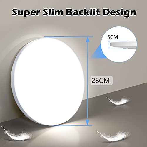 OUILA LED Ceiling Light 24 W, Ceiling Lamp 6500 K 2000 LM Bathroom Ceiling Light IP44 Waterproof Round Ø28 cm Modern LED Chandelier Ceiling Light for Bedroom, Kitchen, Living Room, Balcony