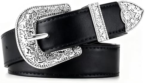 Black Leather Tie Belt with Silver Paisley Buckle Black Leather Western Belt With Silver Paisley Buckle Size  main image 4