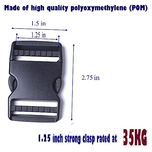 AXEN 4PCS Plastic Buckle, Dual Adjustable Side Quick Release Buckle for Bracelets Backpack Tactical Bag and Gear (1.25 inch)