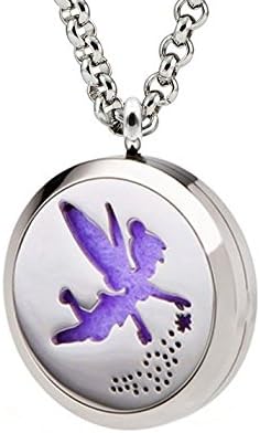 Fairy Design Aromatherapy Necklace with 30mm 316L Stainless Steel Locket Pendant and 24 inch Chain for use with Essential Oils