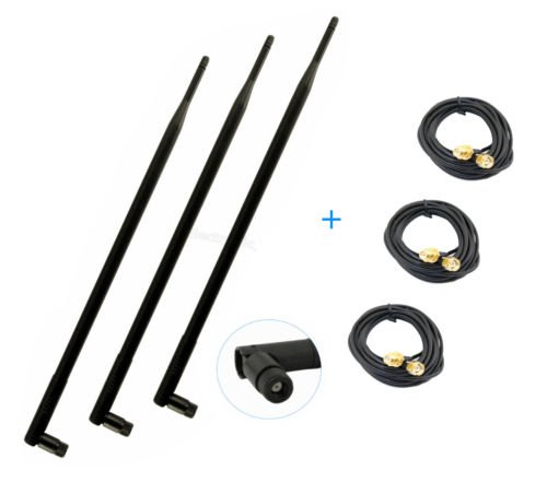 3 9dBi 2.4GHz 5GHz WiFi RP-SMA Antennas + 10ft Extension Cable for ASUS RT-AC68U