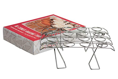 Cupcake Cone Baking Rack - 16 Ice Cream Cone Holder, Cones Stand, Foldable Cake Decorating Pastry Tray, Stainless Steel