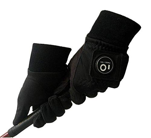 FINGER TEN Winter Golf Gloves Mens with 1 Pc Ball Marker for Left and Right Hand Value Pair, Thermal Glove Warm Grip Windproof Waterproof lightweight for Sport Outdoor Ski (Black, S)
