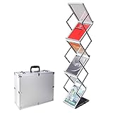 GUOHONG Foldable Magazine Catalog Literature Display Holder Rack Stand, Aluminum Portable Exhibition Literature Floor Stand and Trade Show Display, Carrying Case Included (6 Pockets)