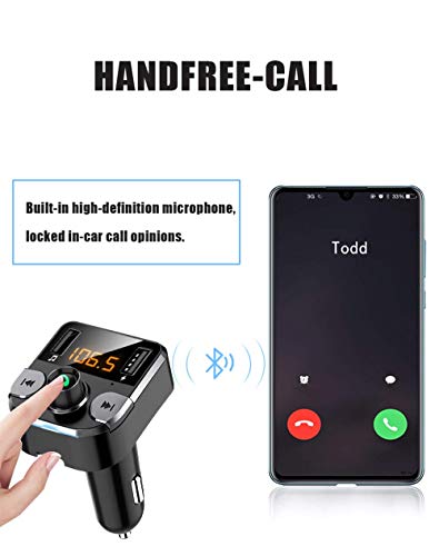 AZWang Bluetooth Fm Transmitter(Upgraded Version), Bluetooth Car Charger,Bluetooth Adapter for Car,Hands-Free Calling MP3 Car Charger with 2 USB Ports,FM Radio - Thumbnail 4