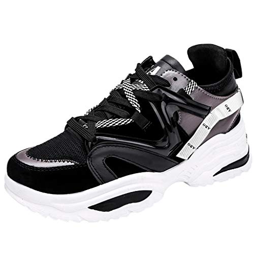 Yomiafy Men's Thick Sole Breathable Sports Shoes Fashion Lacing Student Running Shoes(Black,US:7)