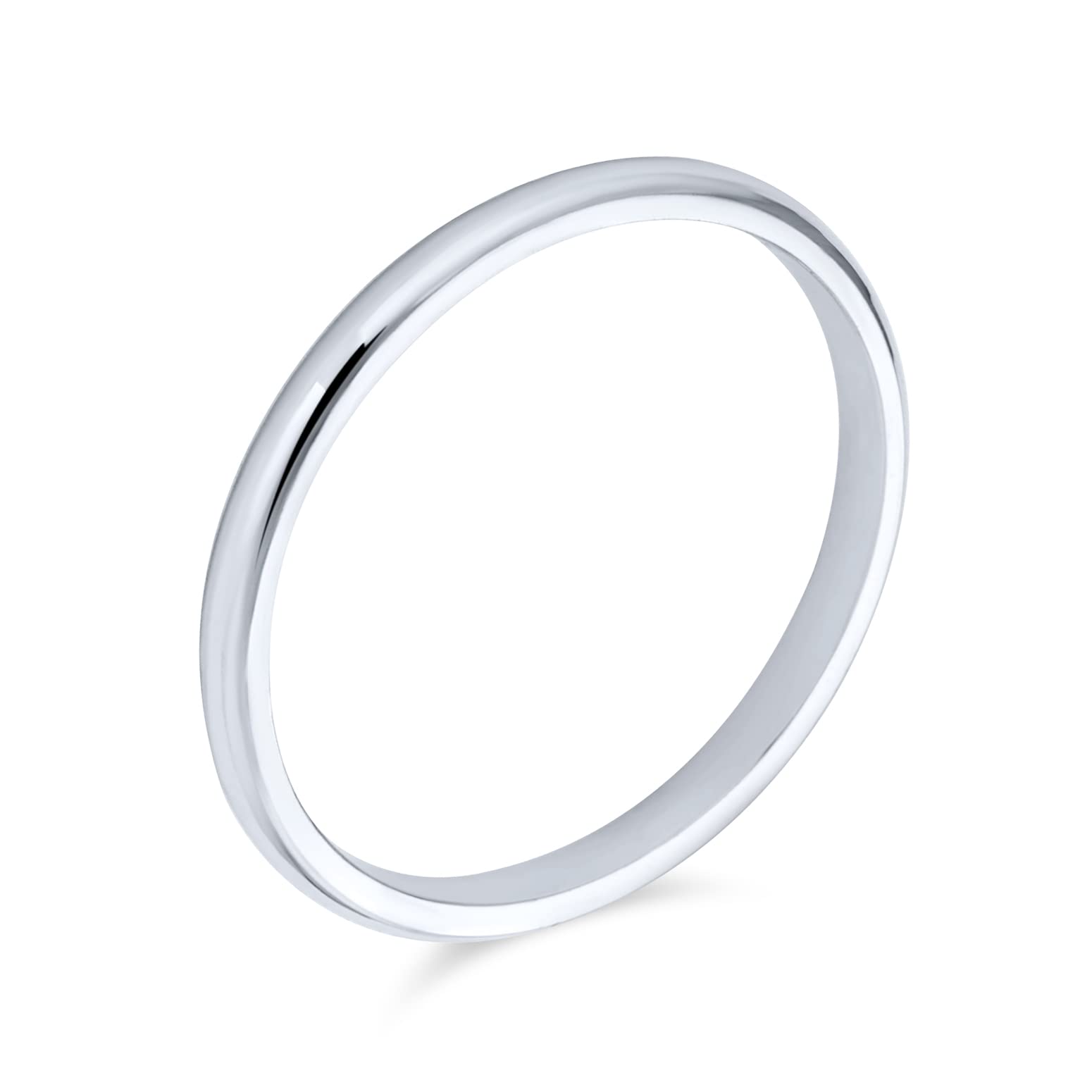 Unisex Simple Minimalist Thin Stackable .925 Sterling Silver Couples Wedding Band Ring For Women Men 2MM