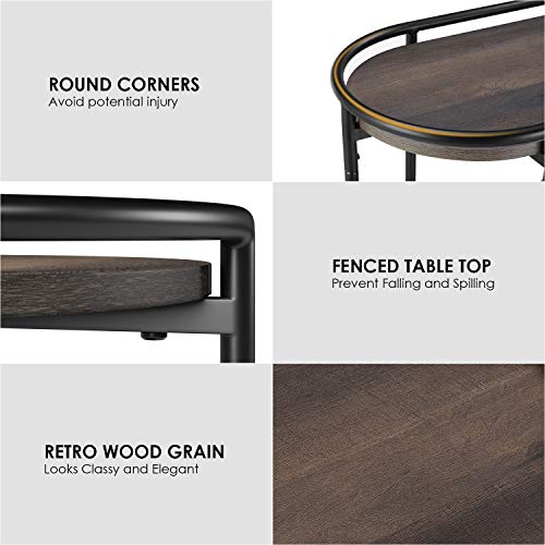 HOMECHO Coffee Table, Industrial Oval Living Room Table, 2Tier Hill
