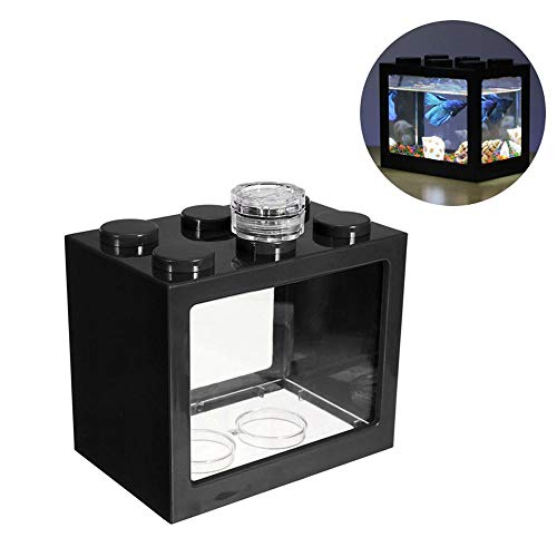 Fewao Aquarium Fish Tank,Mini Clear Plastic Fish Tank Ornament with LED Light,Portable Desktop Micro-Landscape Fish Bowl Battery Operated Office Table Decoration