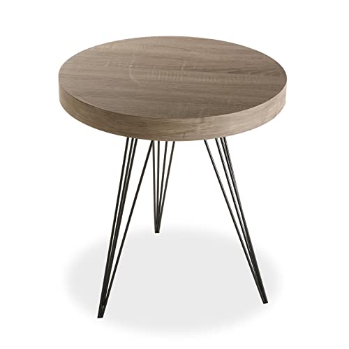 Versa Fontana Auxiliary small table for the living room, bedroom or kitchen. Modern Side Table, Measurements (H x L x W) 55 x 50 x 50 cm, Wood and Metal, Colour Brown and Black