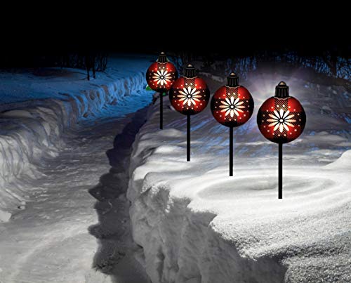 ProductWorks 89587 15-inch Candy Cane Lane Set of 4 Christmas 2D Pre-Lit 8 LED Pathway Markers Lighted Holiday Display, Red Ornament