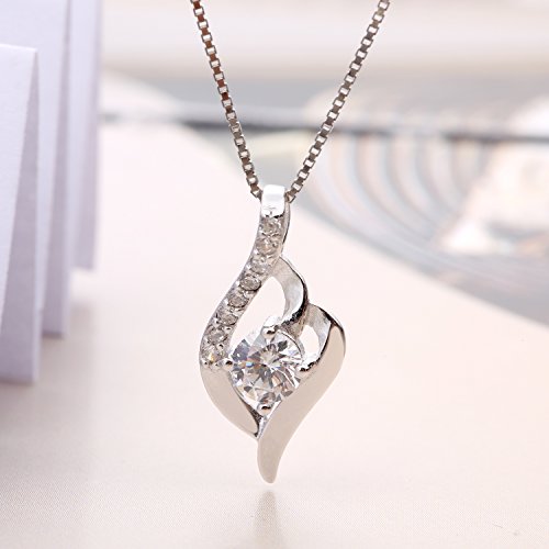 Necklace, 925 Sterling Silver CZ Pendant Necklace Potok Fine Jewelry for Women 18", Ideal Gifts for Daughter Girlfriend Mother