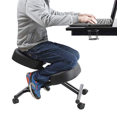 Ergonomic Kneeling Chair Home Office Chairs Thick Cushion Pad Flexible Seating Rolling Adjustable Work Desk Stool Improve Posture Now & Neck Pain - Comfortable Knees and Straight Back (Renewed)