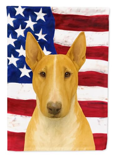 Caroline's Treasures Fawn and White Bull Terrier American Flag Garden Flag Mail…