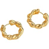 DIAMANTIO Chunky Braided Hoop Earrings for Women – 18K Gold Plated Twisted Small Hoop Earrings – Lightweight Statement Jewelry for Daily Wear and Special Occasions