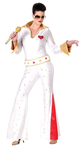 ADULT WOMEN ELVIS PRESLEY CELEBRITY WHITE JUMPSUIT OUTFIT LICENSED COSTUME Party